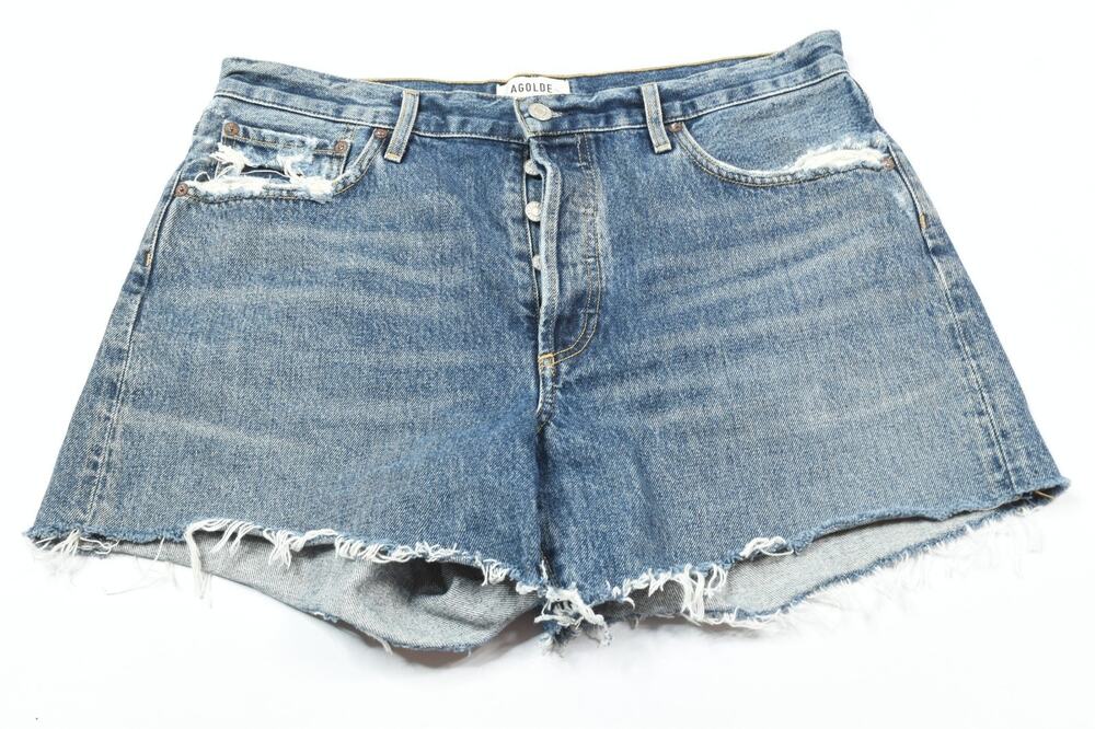 AGOLDE Reese Denim Shorts Womens 30 Blue Cut-Off Button Fly High Rise Cotton